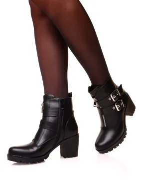 Bottines à talon épais noires à sangles zippées à lavant